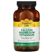 Target Mins Calcium Magnesium Potassium 500mg/500mg/99mg Country Life 180 таблеток